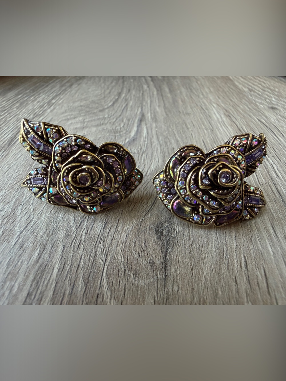 Heidi Daus Enchanted Rose Gold Tone Crystal Rose Clip Earrings